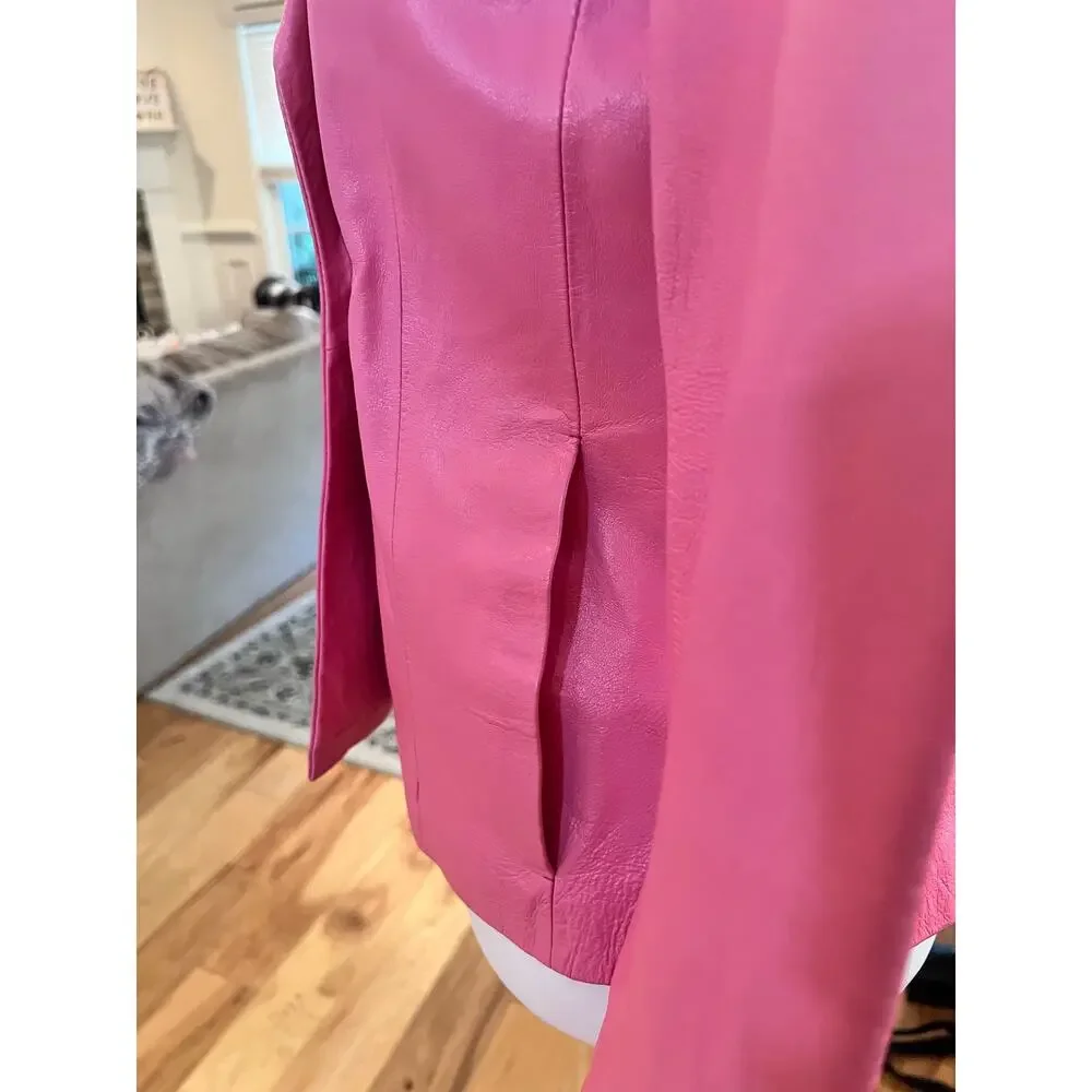 Copied - COLEBROOK 100% LEATHER PINK womens BIKER JACKET size small - Picture 4 of 7